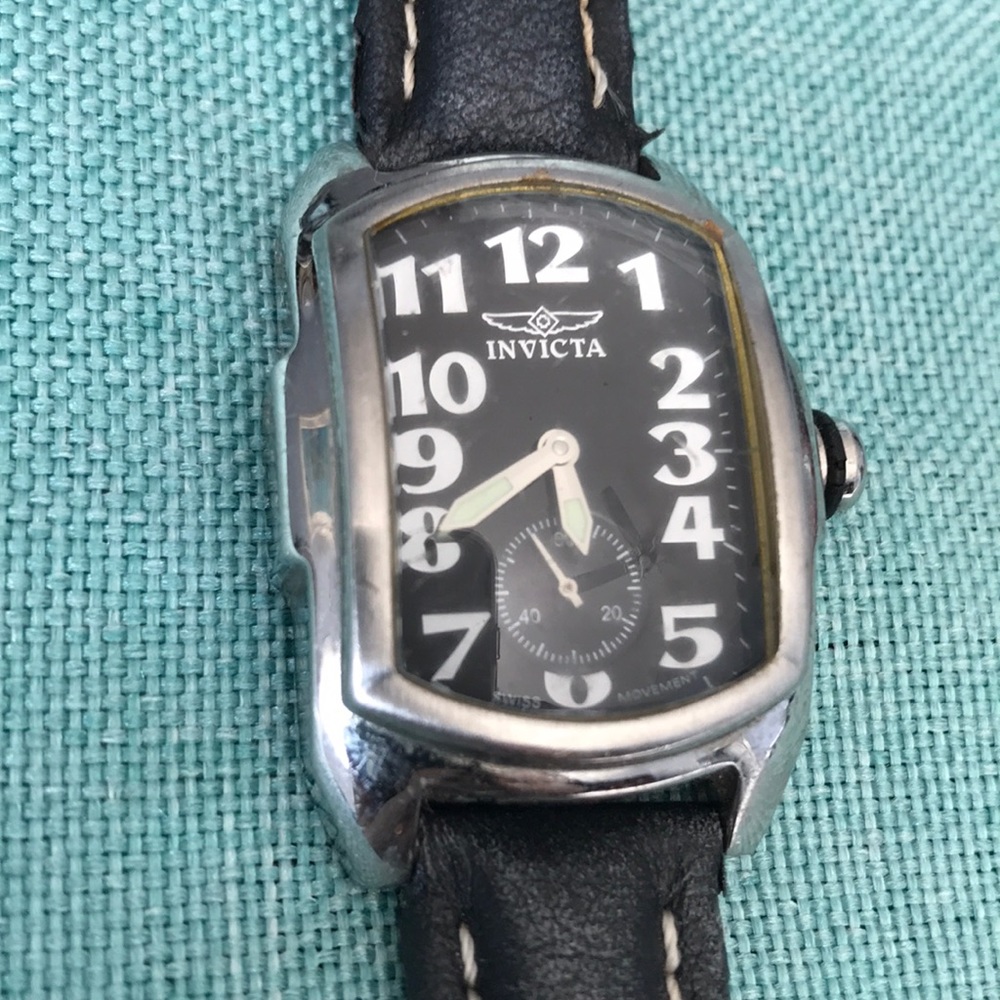 Invicta black leather band watch